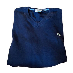 Lacoste Pullover V Neck Sweater Jumper Navy 100% Cotton Mens Sz 5 Large F5178